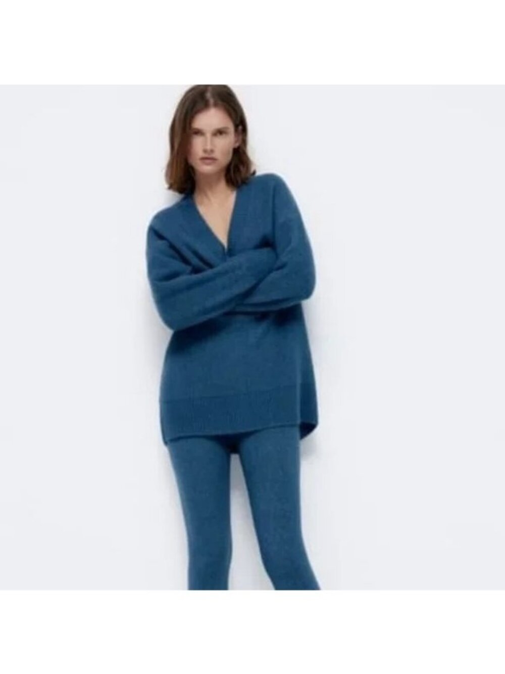 Zara Knit Sweater & Leggings Set In Blue Green